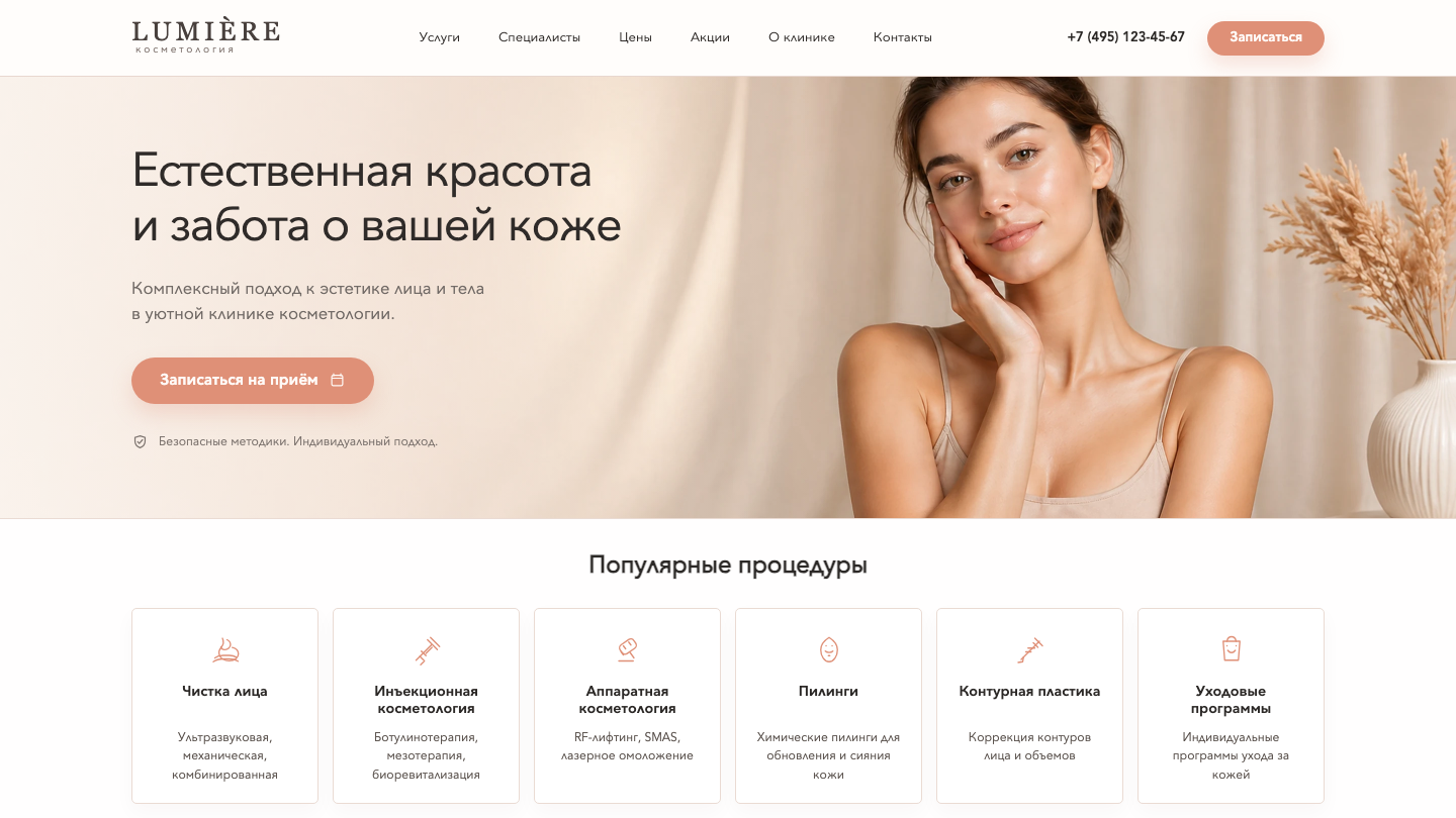 Сайт Lumière — лендинг косметологии